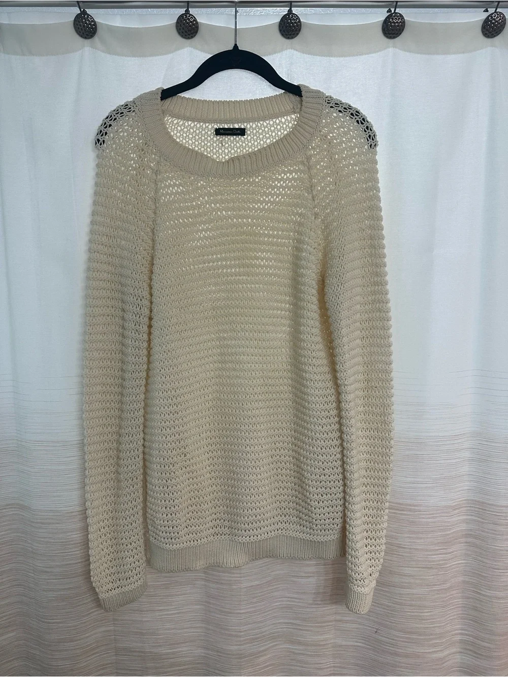 Massimo Dutti Cream Open-Knit Crewneck Sweater